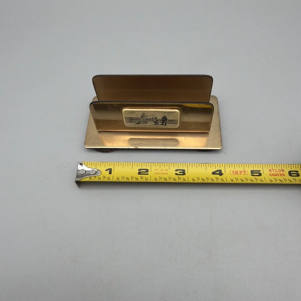 Vintage Barlow Brass Baseball Card Letter Holder Desk Organizer Made In USA